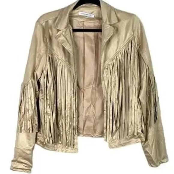 NWT Cropped Soft Faux Western Fringe Suede Open Style Lined Jacket Coat M Cream - Picture 11 of 15